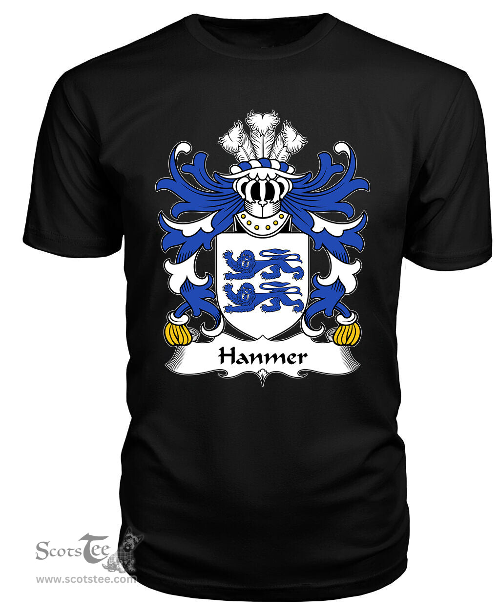 ScotsTee Hanmer (of Hanmer, Flint) Coat Of Arms Family Crest Welsh Armorial T Shirt