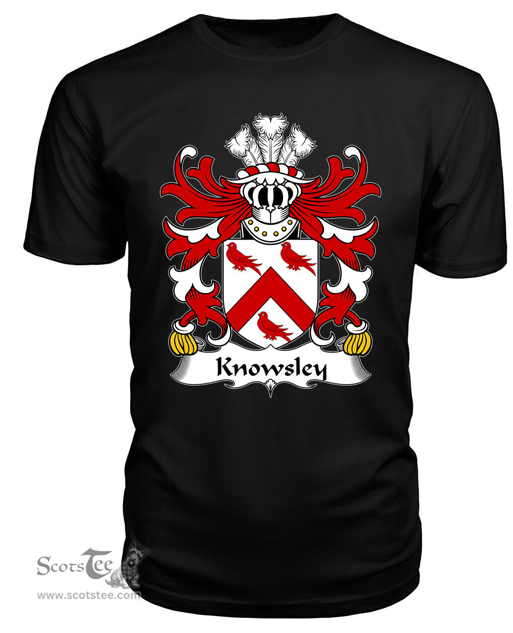 ScotsTee Knowsley (English of Flint) Coat Of Arms Family Crest Welsh Armorial T Shirt