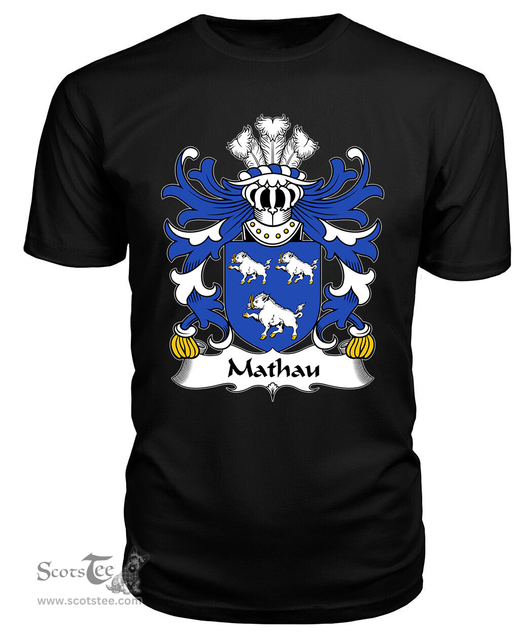 ScotsTee Mathau (or Mathew, GOCH) Coat Of Arms Family Crest Welsh Armorial T Shirt