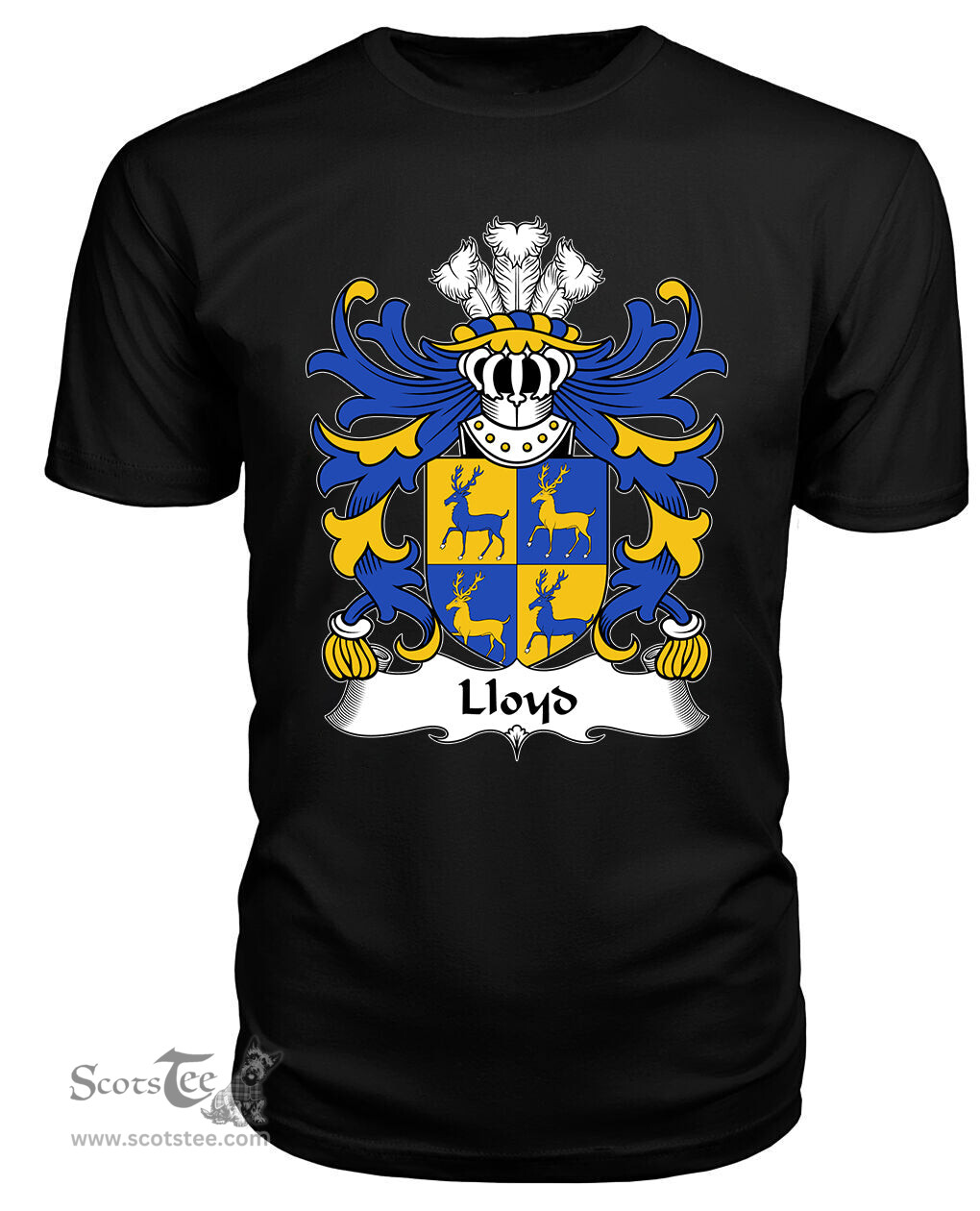 ScotsTee Lloyd (of Foxhal, Henllan, Denbighshire) Coat Of Arms Family Crest Welsh Armorial T Shirt