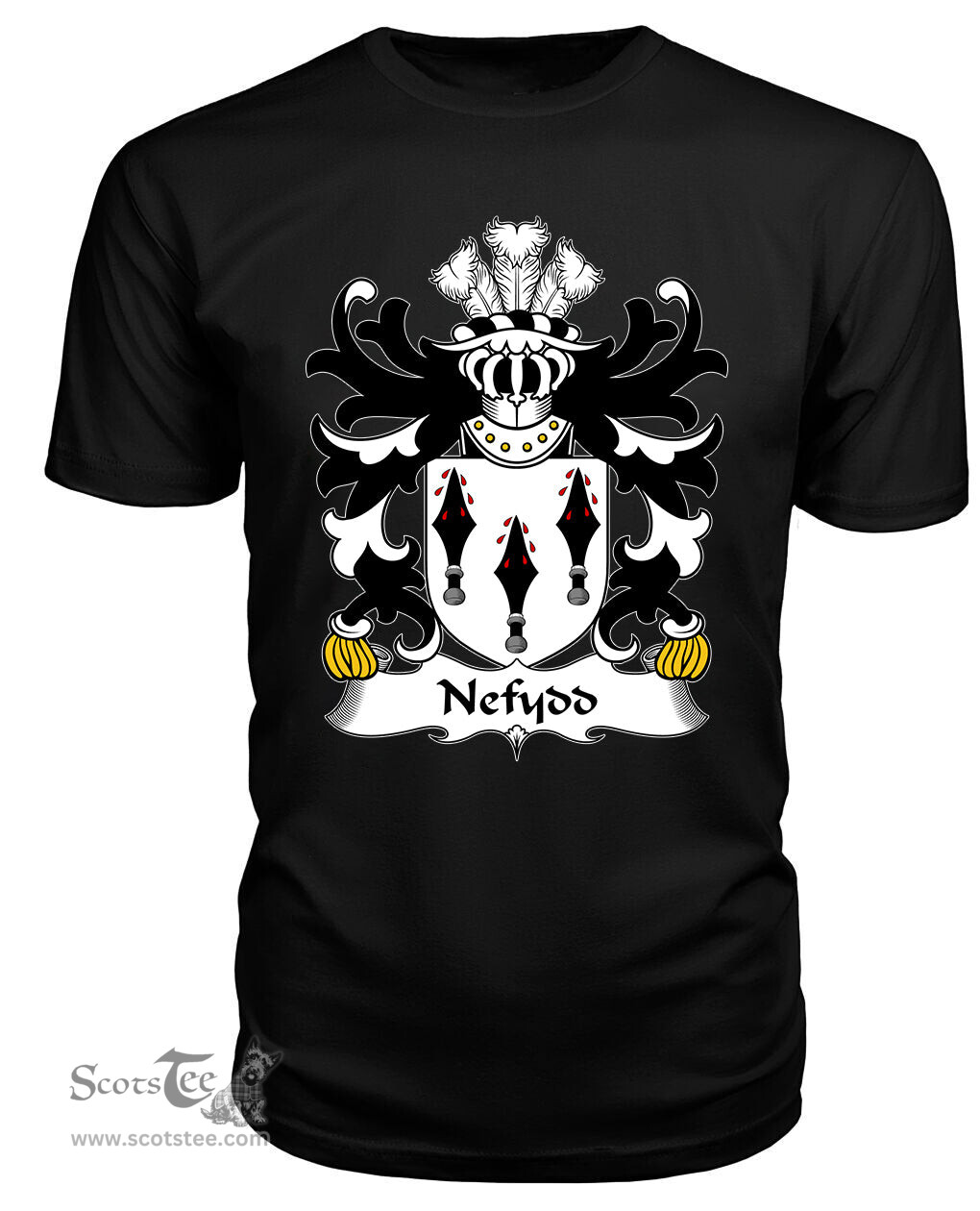 ScotsTee Nefydd (HARDD, Caernarfonshire) Coat Of Arms Family Crest Welsh Armorial T Shirt