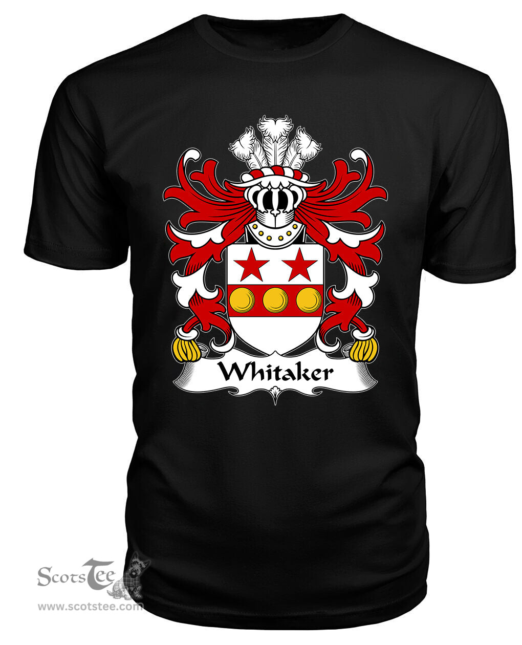 ScotsTee Whitaker (of Denbighshire) Coat Of Arms Family Crest Welsh Armorial T Shirt