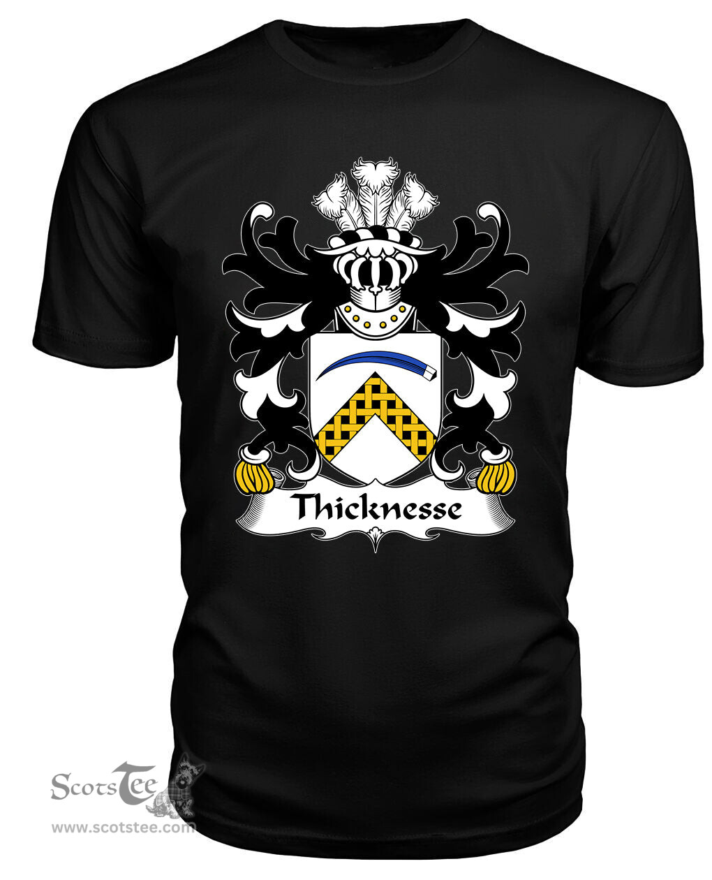 ScotsTee Thicknesse (of Beaumaris, Anglesey) Coat Of Arms Family Crest Welsh Armorial T Shirt