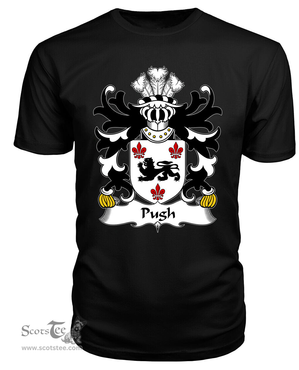 ScotsTee Pugh (of Mathafarn, Llanwrin, Montgomeryshire) Coat Of Arms Family Crest Welsh Armorial T Shirt