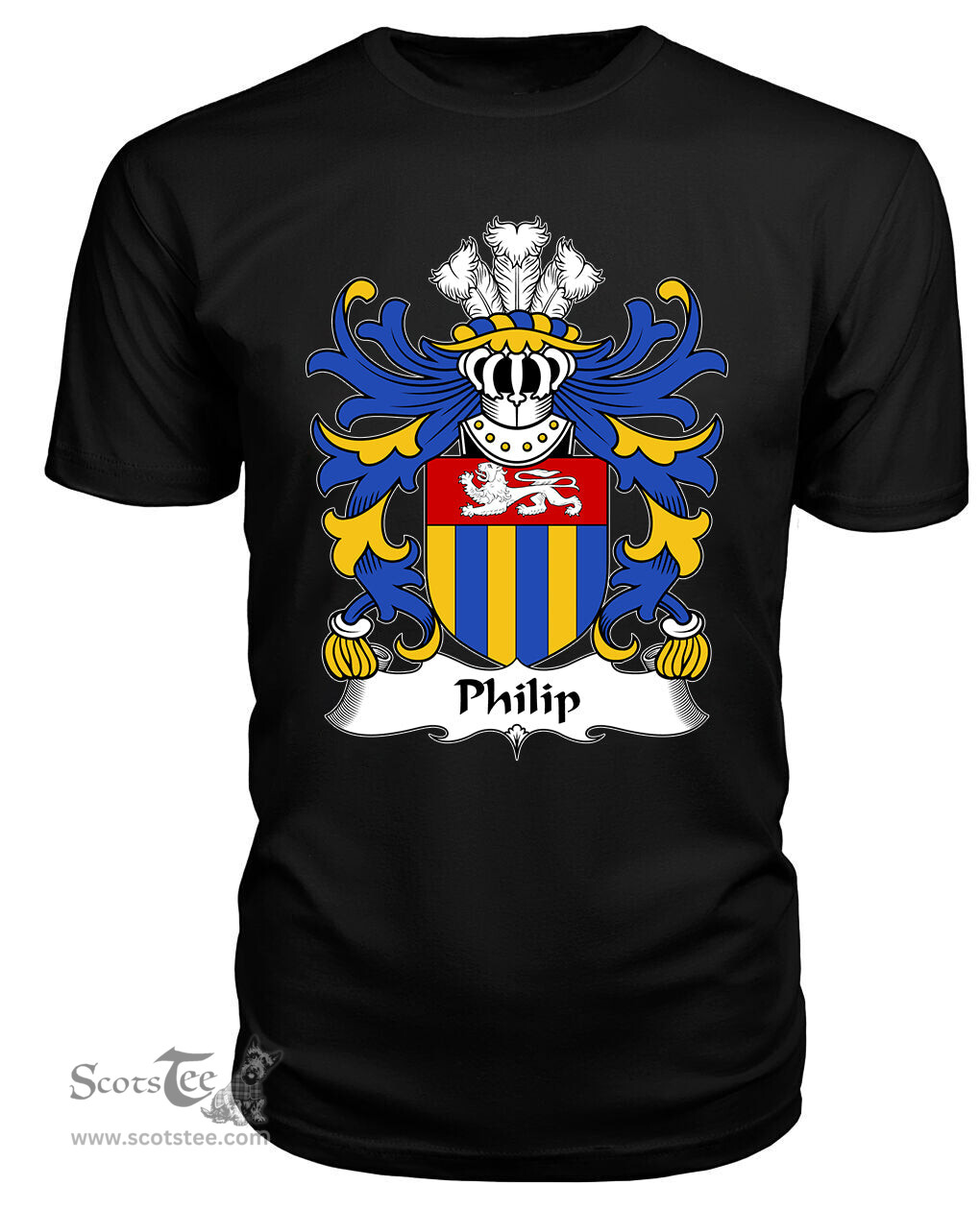 ScotsTee Philip (Sir, AP RHYS, Breconshire) Coat Of Arms Family Crest Welsh Armorial T Shirt
