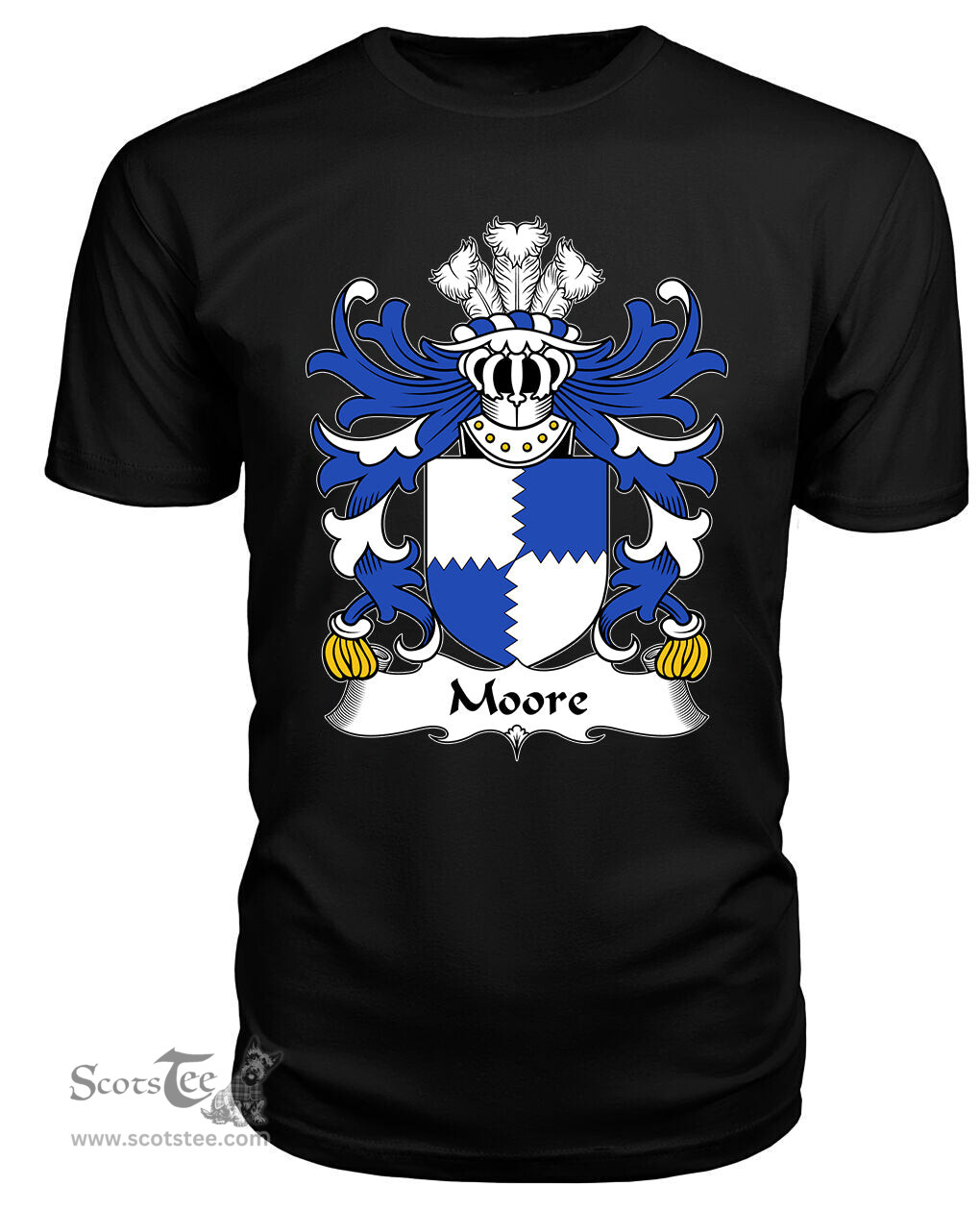 ScotsTee Moore (lords of Crick, Monmouthshire) Coat Of Arms Family Crest Welsh Armorial T Shirt