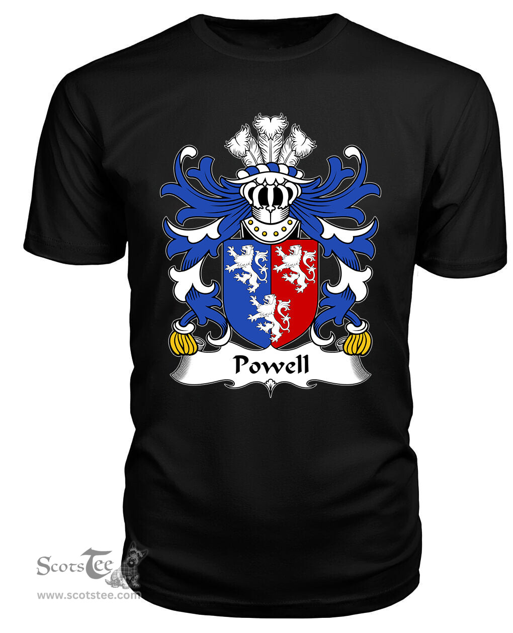 ScotsTee Powell (of Perth-hir, Monmouthshire) Coat Of Arms Family Crest Welsh Armorial T Shirt