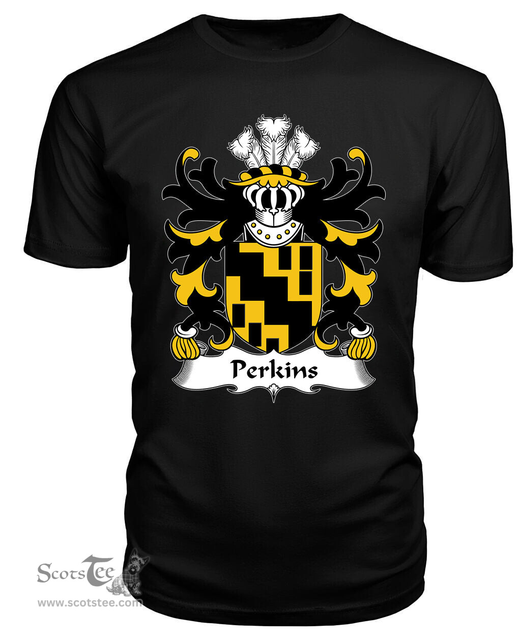 ScotsTee Perkins (of Pilston, Monmouthshire) Coat Of Arms Family Crest Welsh Armorial T Shirt