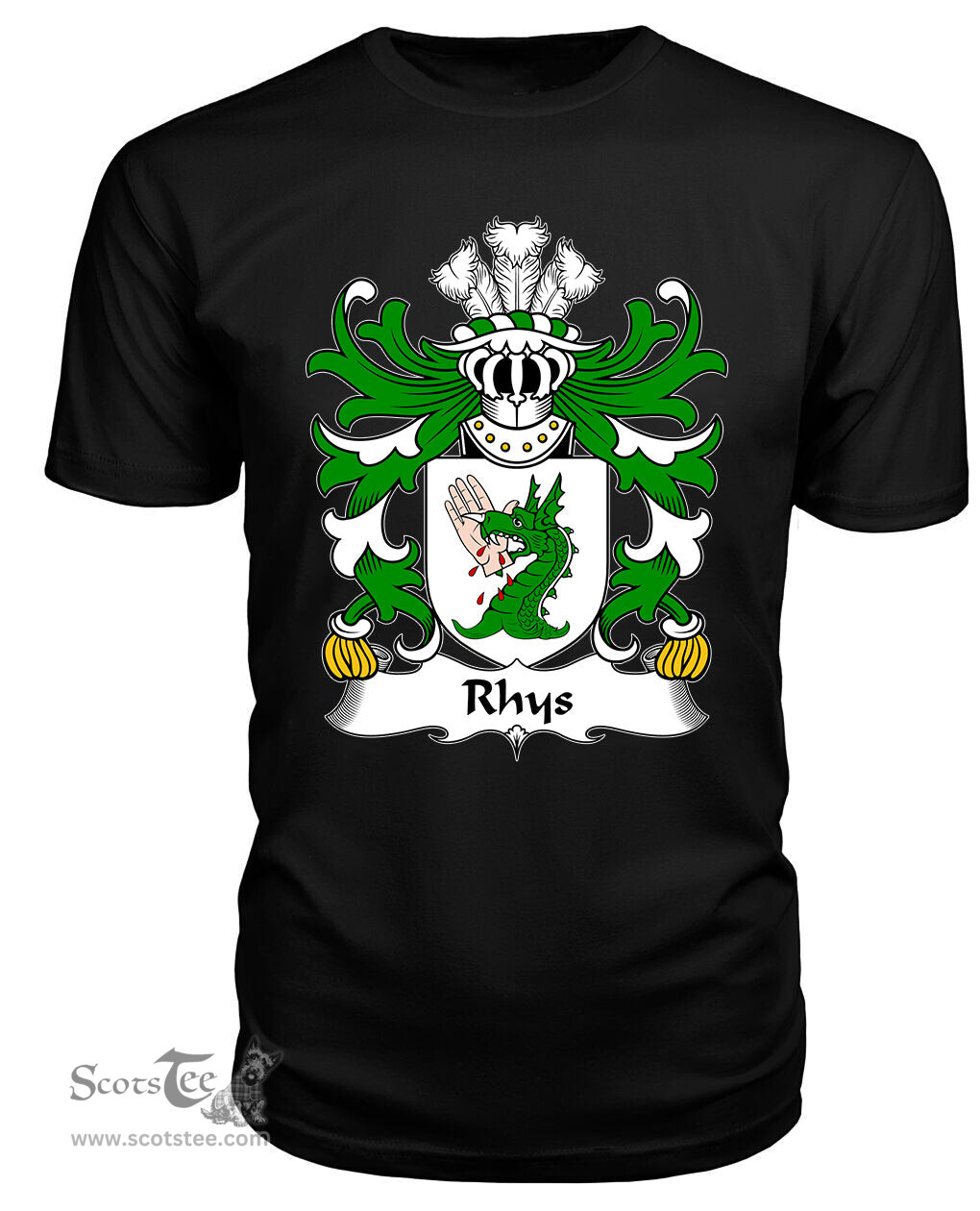 ScotsTee Rhys (GOCH OF YSTRAD YW) Coat Of Arms Family Crest Welsh Armorial T Shirt