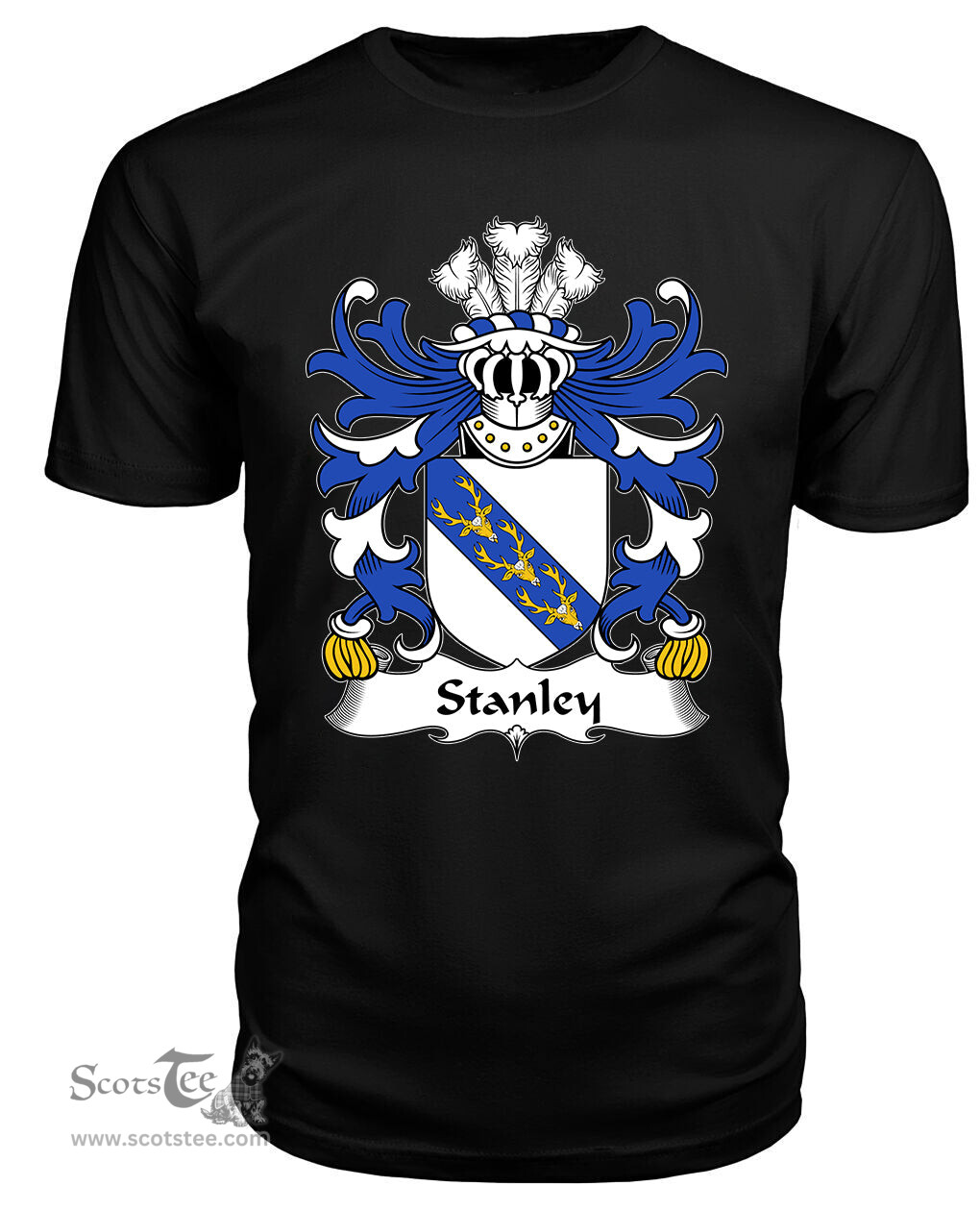 ScotsTee Stanley (of Ewloe, Flint) Coat Of Arms Family Crest Welsh Armorial T Shirt