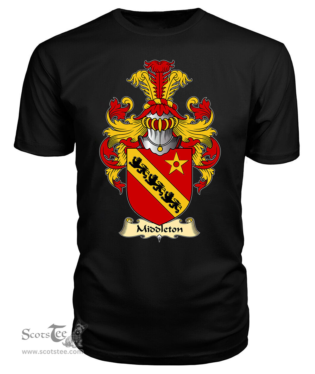 Middleton (Daughter m. Rhirid ap Dafydd) Coat Of Arms Family Crest Wales V23 T Shirt ScotsTee Shop