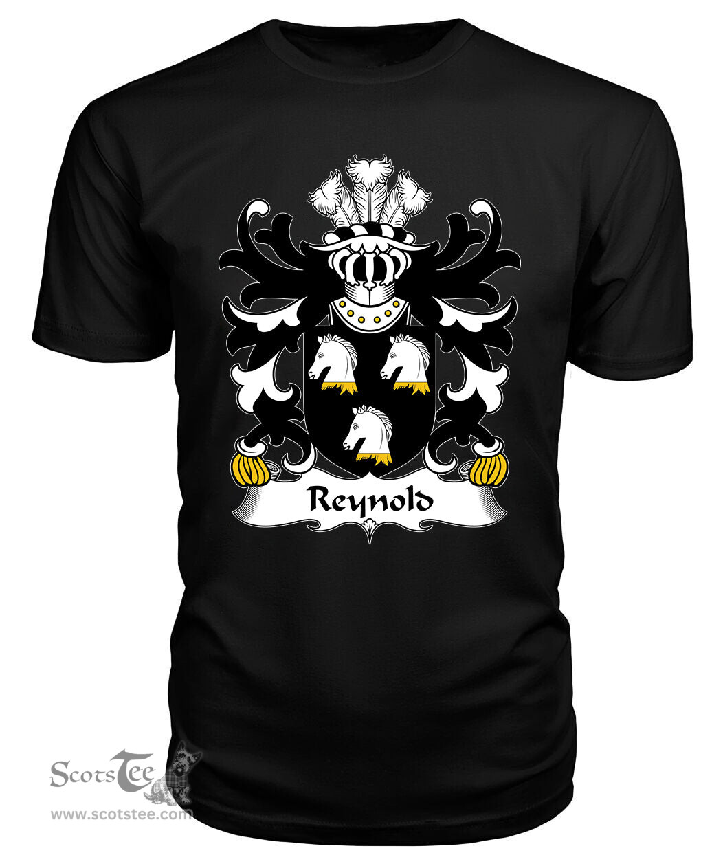 ScotsTee Reynold (of Bishop’s Castle, Shropshire) Coat Of Arms Family Crest Welsh Armorial T Shirt