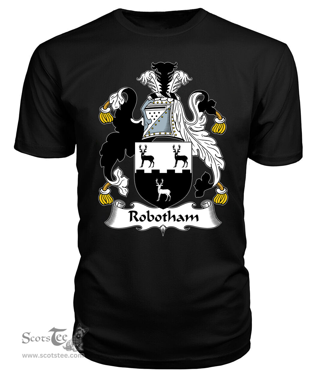 ScotsTee Robotham or Rowbottom Coat Of Arms Family Crest British Fleet T Shirt