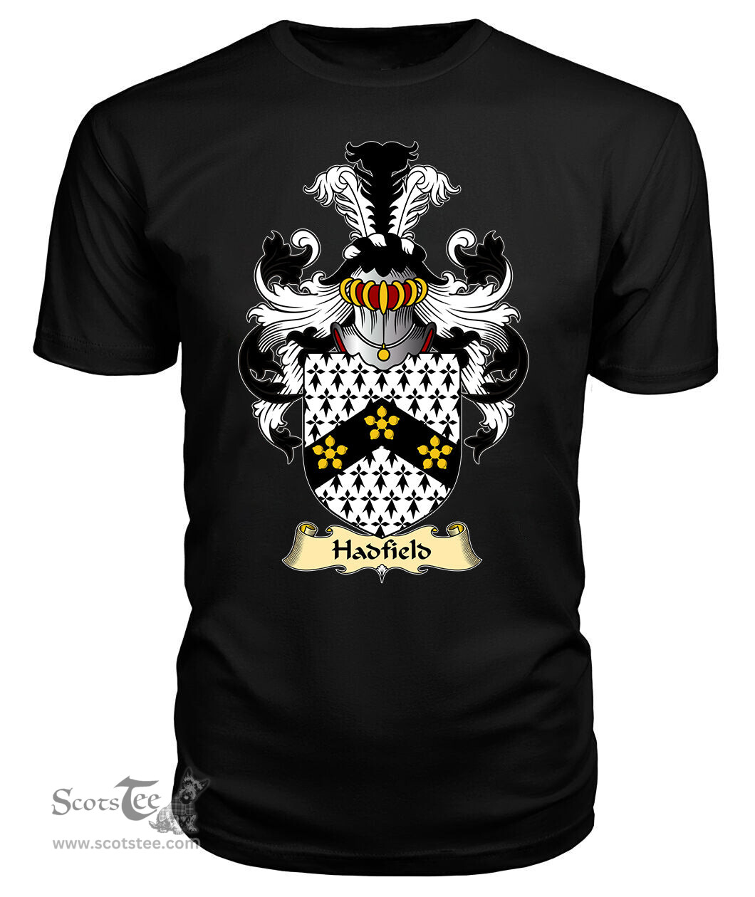 ScotsTee Hadfield or Hatfield Coat Of Arms Family Crest England V23 T Shirt