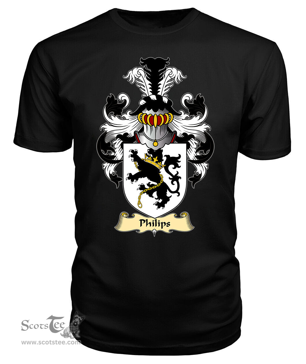 ScotsTee Philips or Phillips Coat Of Arms Family Crest England V23 T Shirt