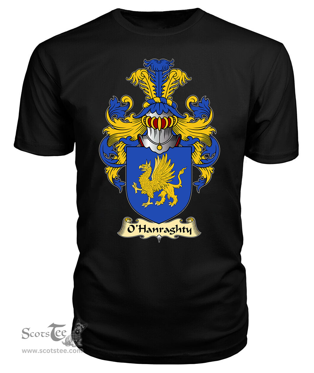ScotsTee O'Hanraghty or Henraghty Coat Of Arms Family Crest Ireland V23 T Shirt