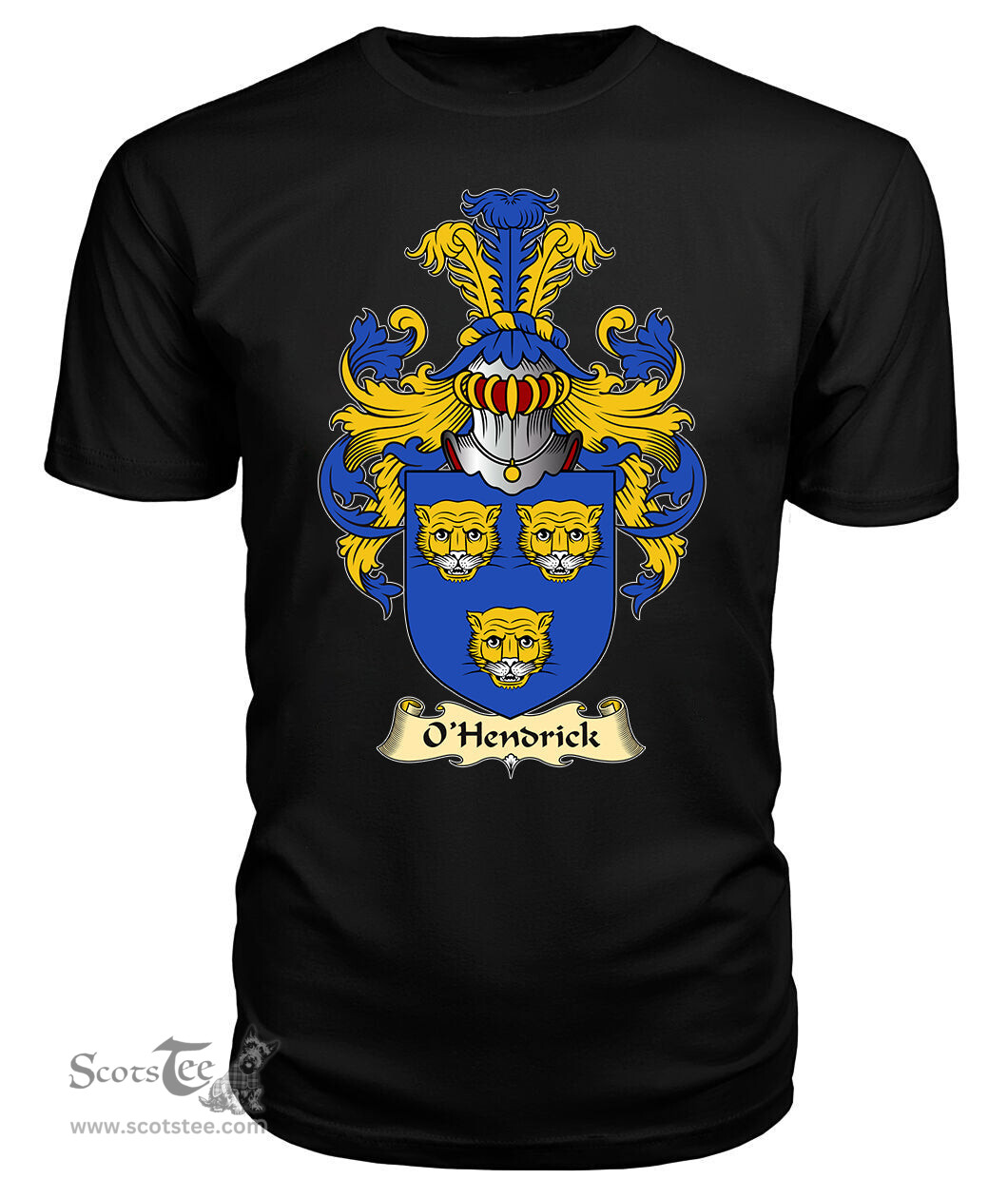 ScotsTee O'Hendrick or Henrick Coat Of Arms Family Crest Ireland V23 T Shirt
