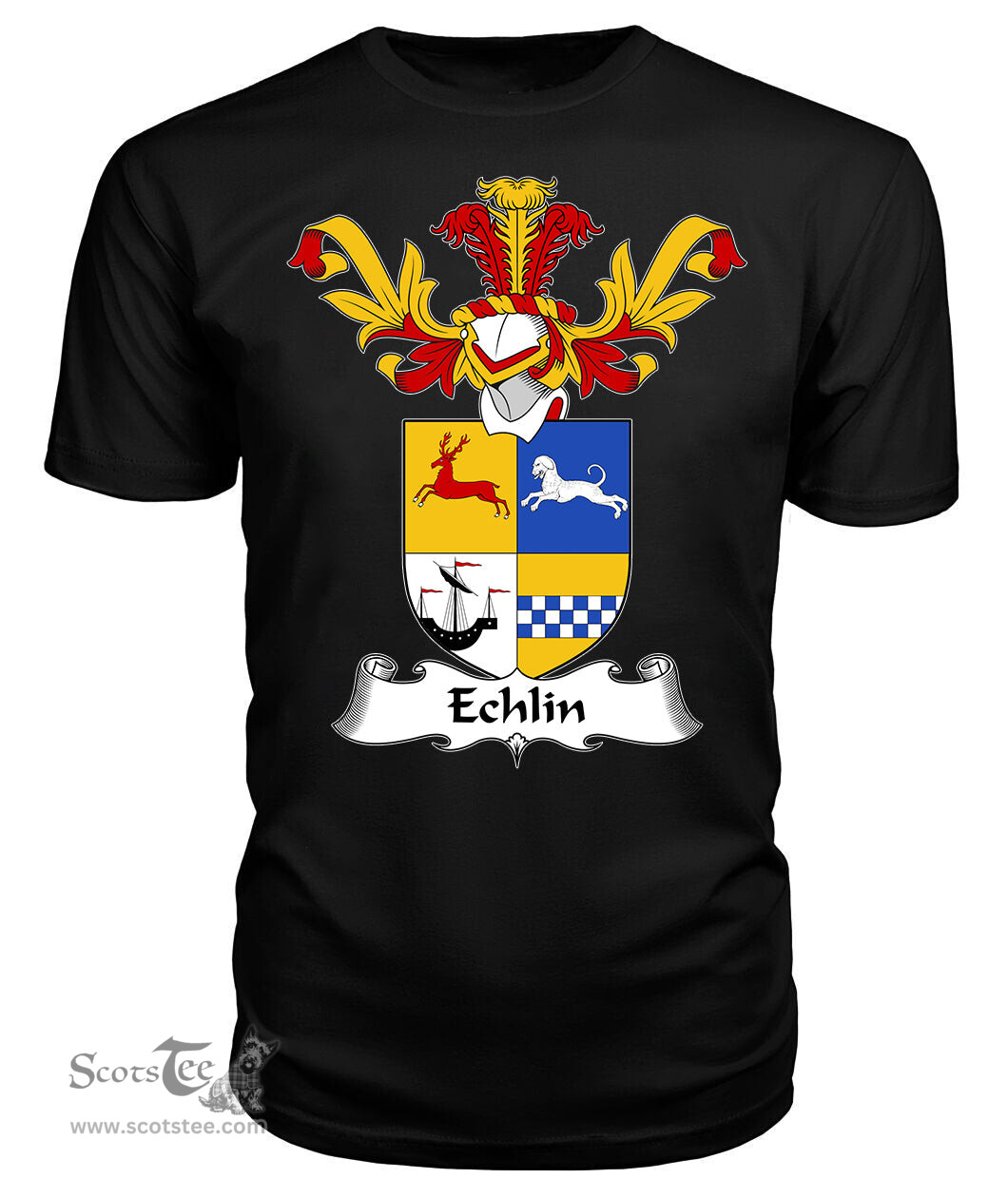 ScotsTee Shop Scottish Echlin Coat Of Arms Family Crest Scottish Gentry T Shirt