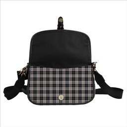 ScotsTee Shop Scottish MacPherson of Cluny Black and White Tartan Women's Chain Crossbody Bag Square Bag