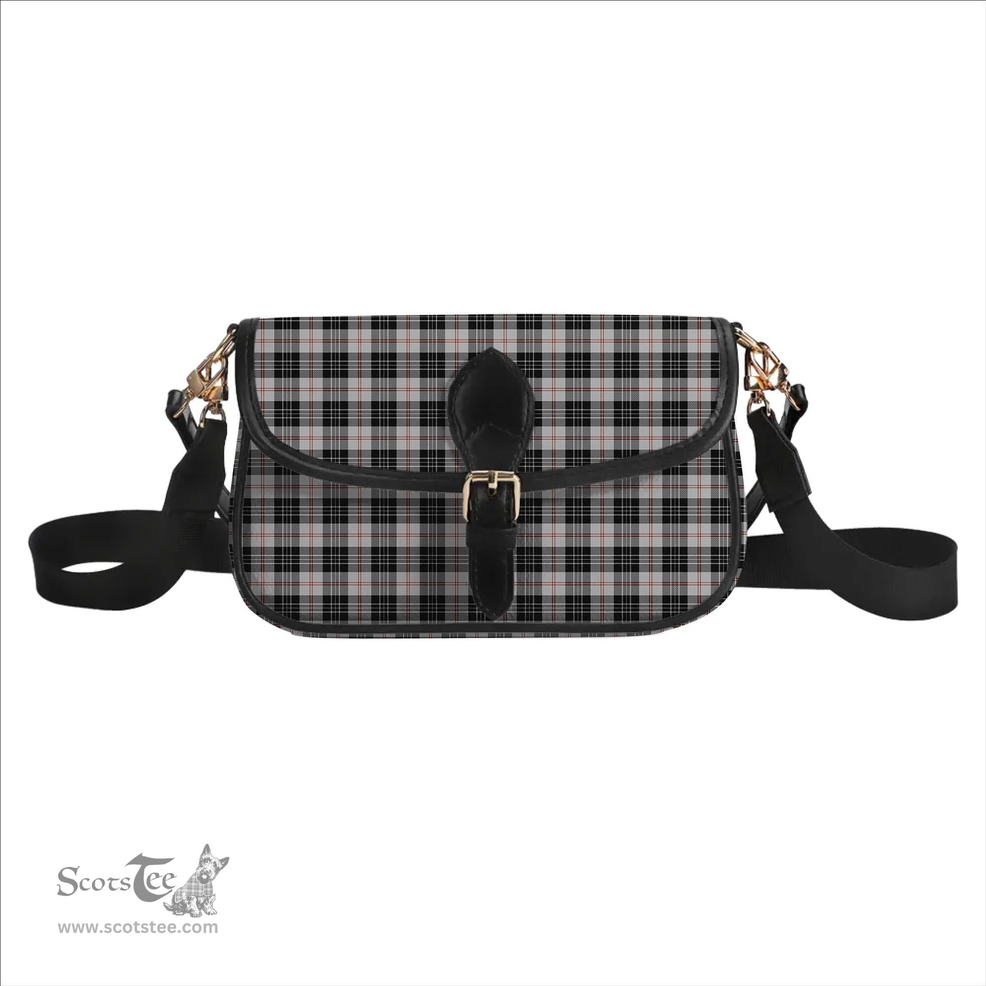 ScotsTee Shop Scottish MacPherson of Cluny Black and White Tartan Women's Chain Crossbody Bag Square Bag