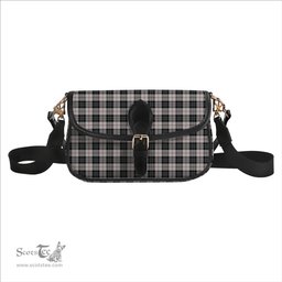 ScotsTee Shop Scottish MacPherson of Cluny Black and White Tartan Women's Chain Crossbody Bag Square Bag