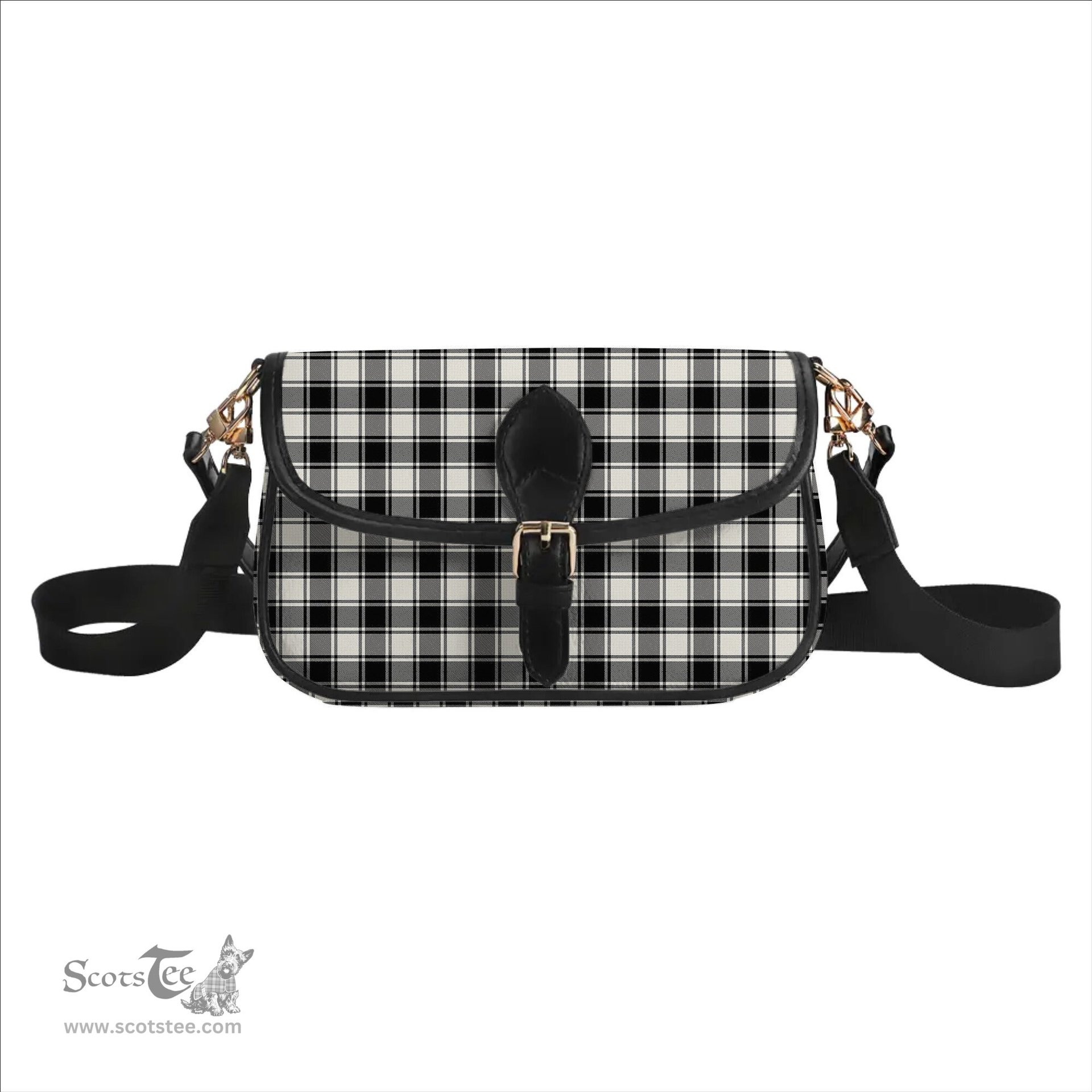 ScotsTee Shop Scottish MacPhee B&W Ancient Tartan Women's Chain Crossbody Bag Square Bag