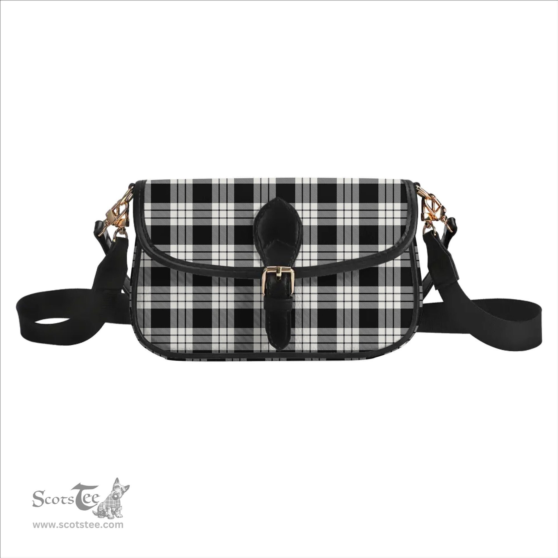ScotsTee Shop Scottish McFarlane Black White Tartan Women's Chain Crossbody Bag Square Bag