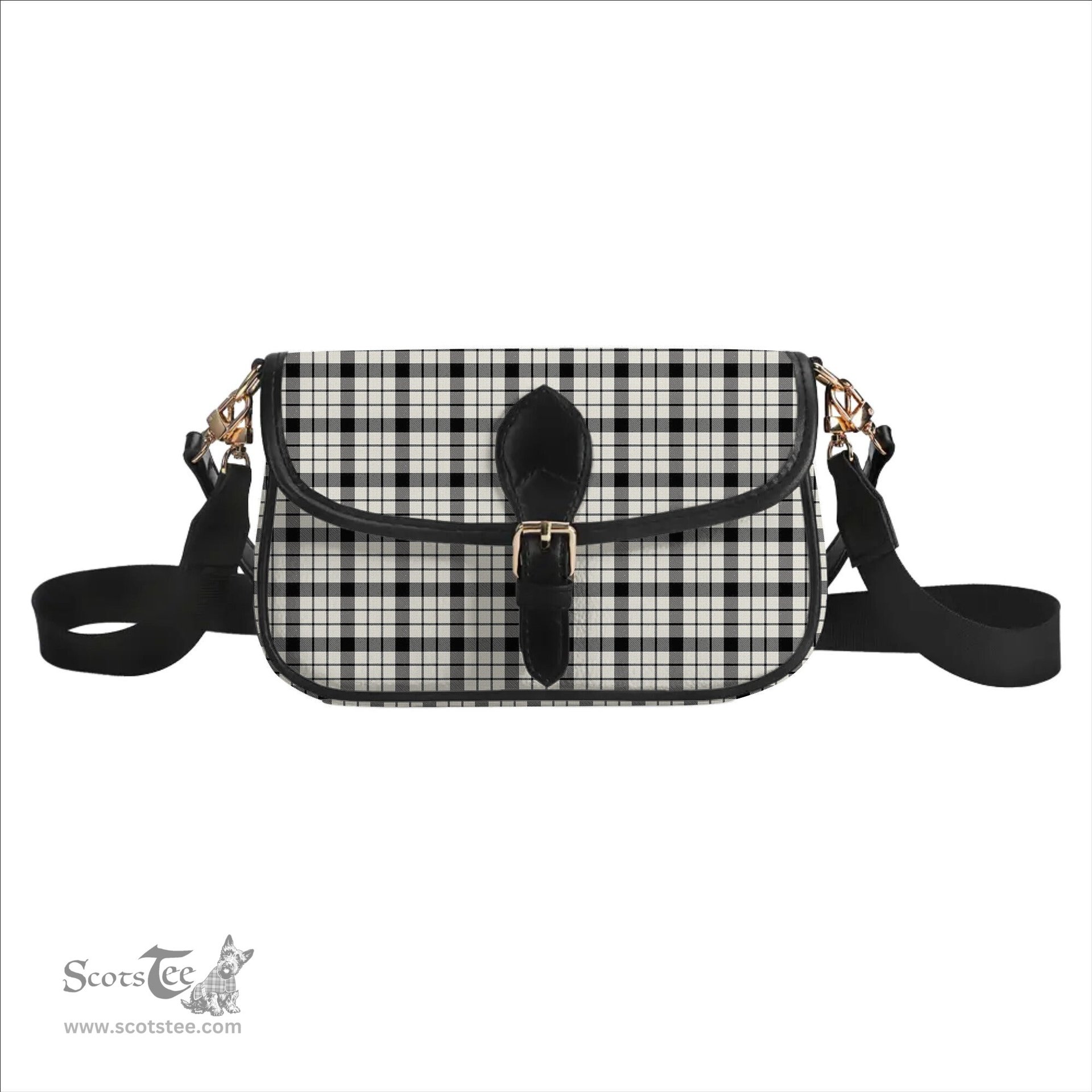 ScotsTee Shop Scottish McFarlane Black White Modern Tartan Women's Chain Crossbody Bag Square Bag