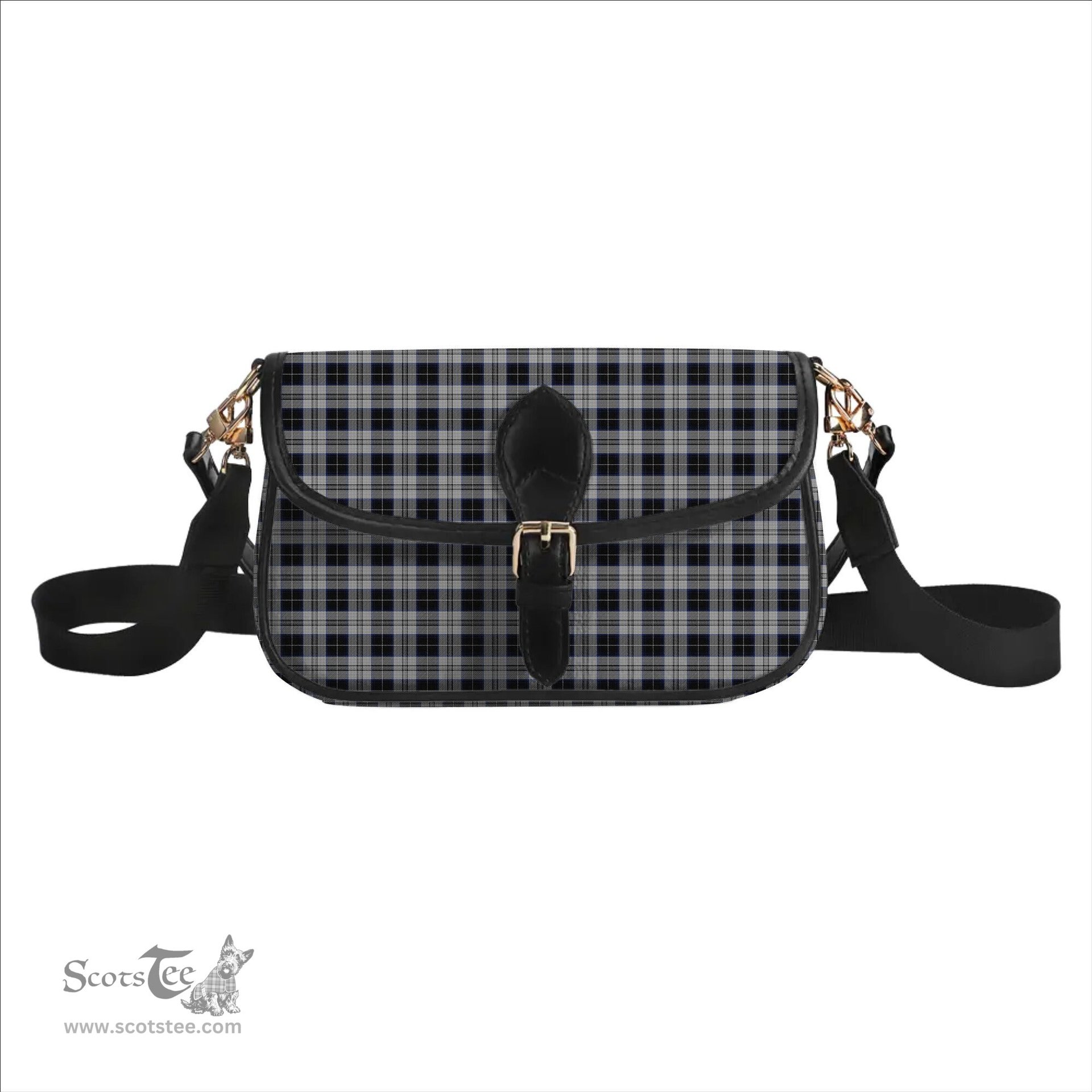 ScotsTee Shop Scottish Menzies Black Dress Tartan Women's Chain Crossbody Bag Square Bag