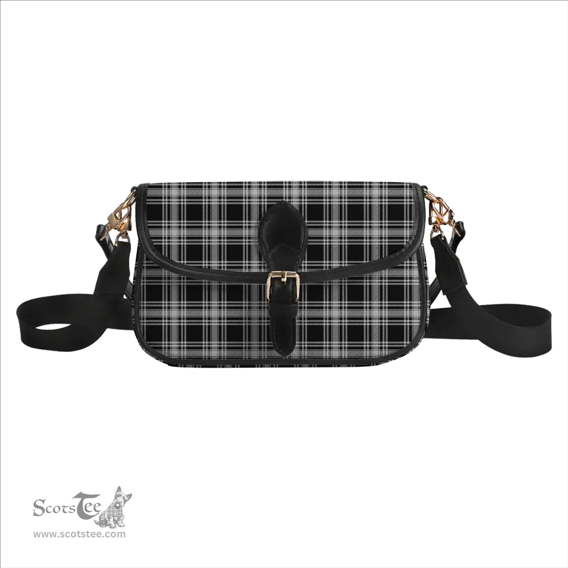 ScotsTee Shop Scottish Menzies Black and White Tartan Women's Chain Crossbody Bag Square Bag