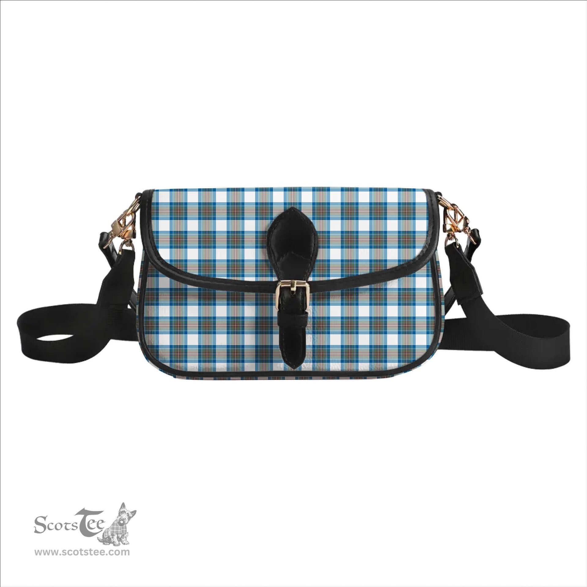 ScotsTee Shop Scottish Stewart Muted Blue Tartan Women's Chain Crossbody Bag Square Bag