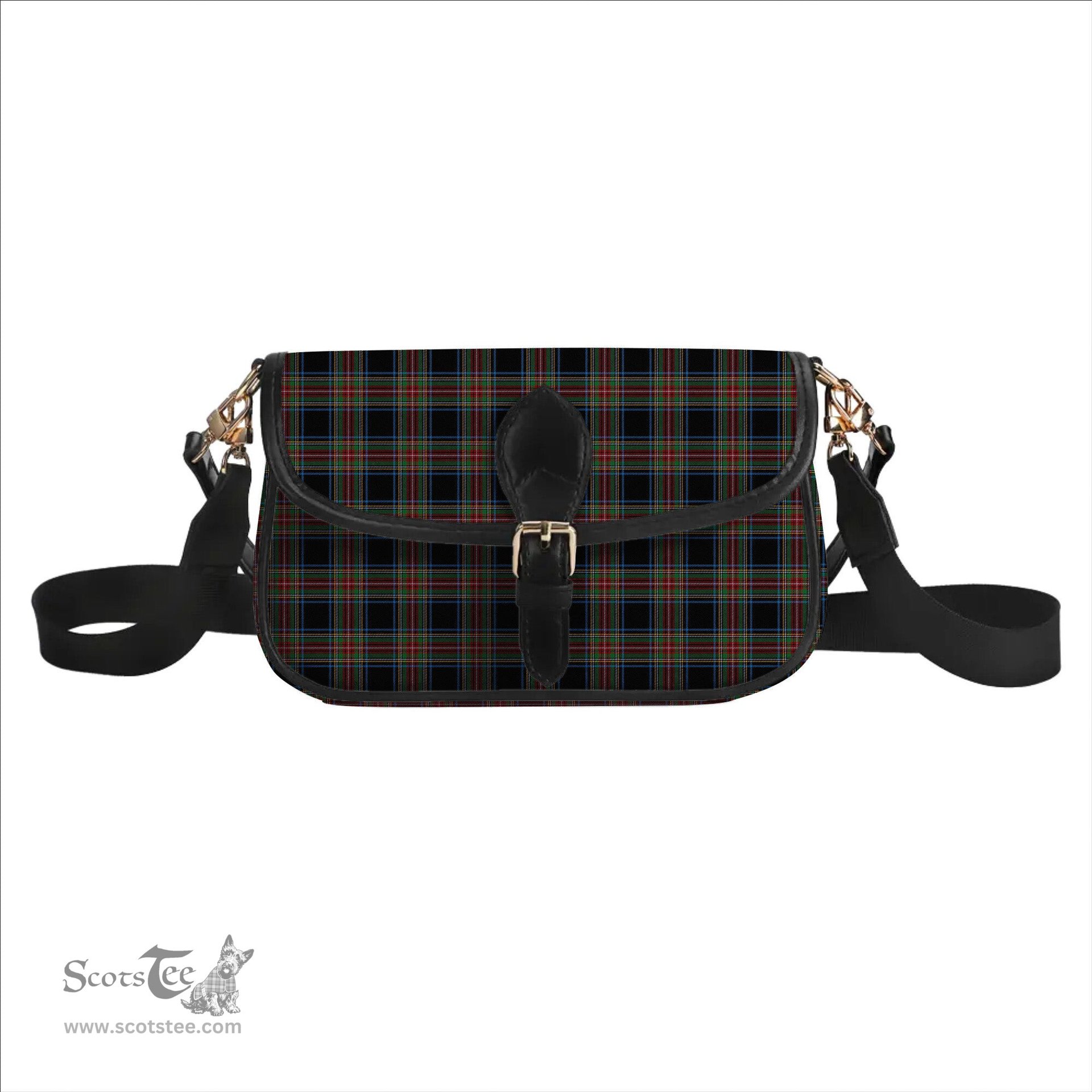 ScotsTee Shop Scottish Stewart Black Ancient Tartan Women's Chain Crossbody Bag Square Bag