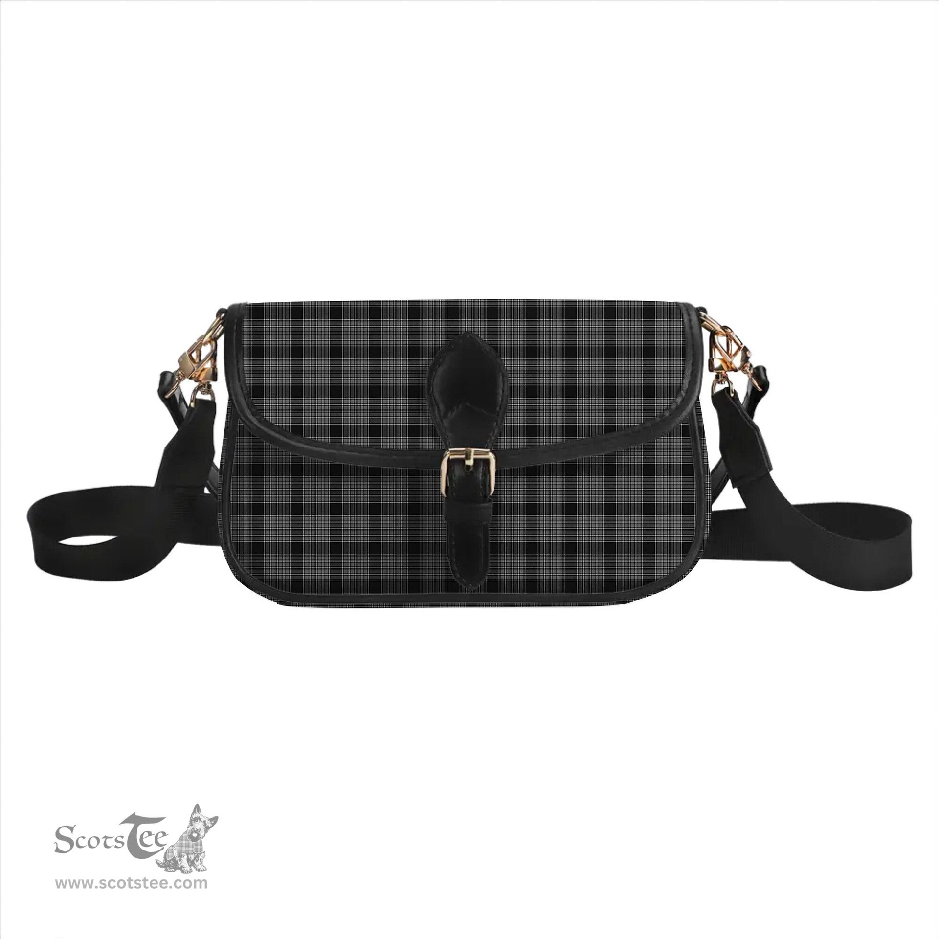 ScotsTee Shop Scottish Scott Black and White Tartan Women's Chain Crossbody Bag Square Bag