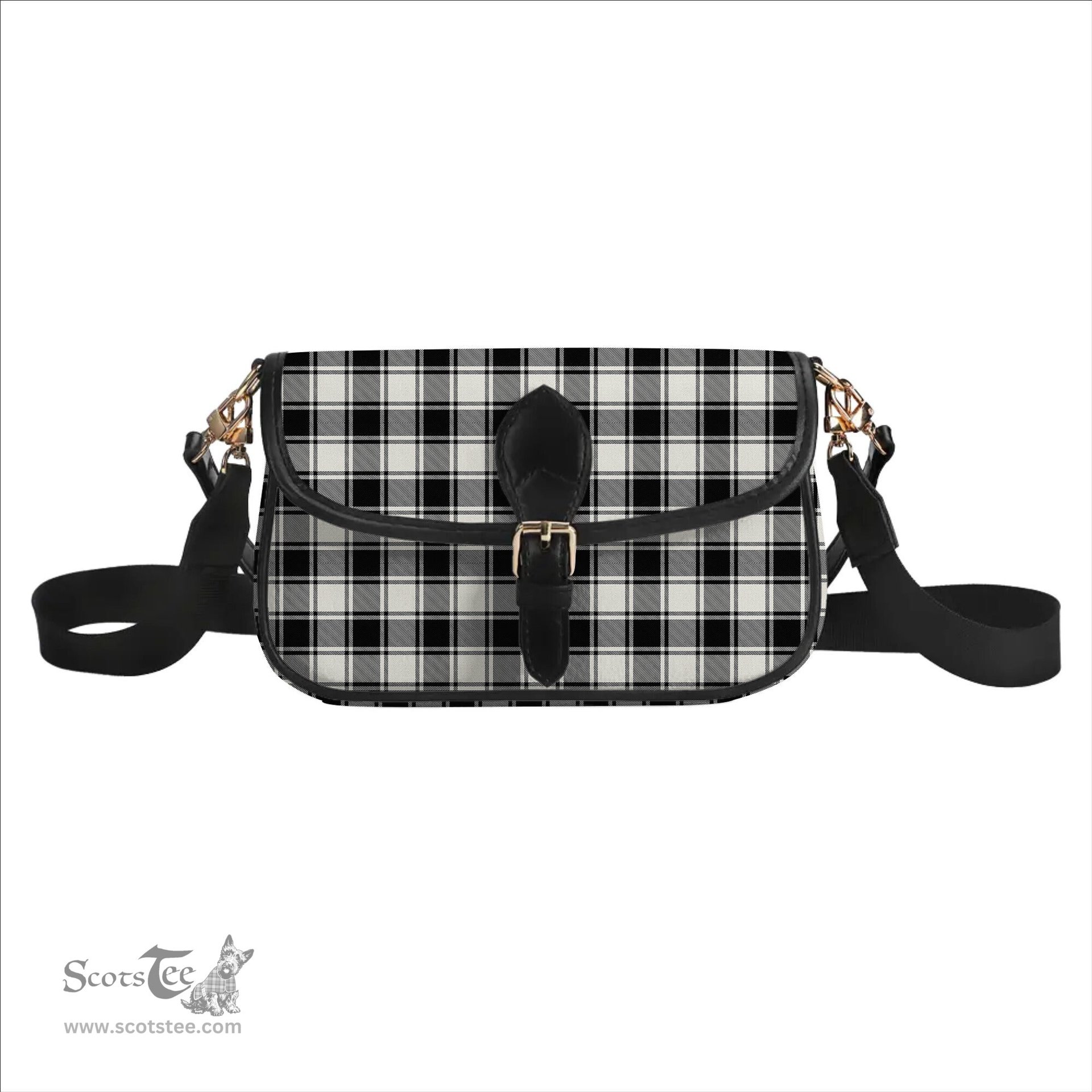 ScotsTee Shop Scottish McFie Black & White Ancient Tartan Women's Chain Crossbody Bag Square Bag