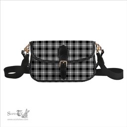 ScotsTee Shop Scottish Menzies Black & White Modern Tartan Women's Chain Crossbody Bag Square Bag