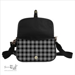 ScotsTee Shop Scottish Menzies Black & White Modern Tartan Women's Chain Crossbody Bag Square Bag