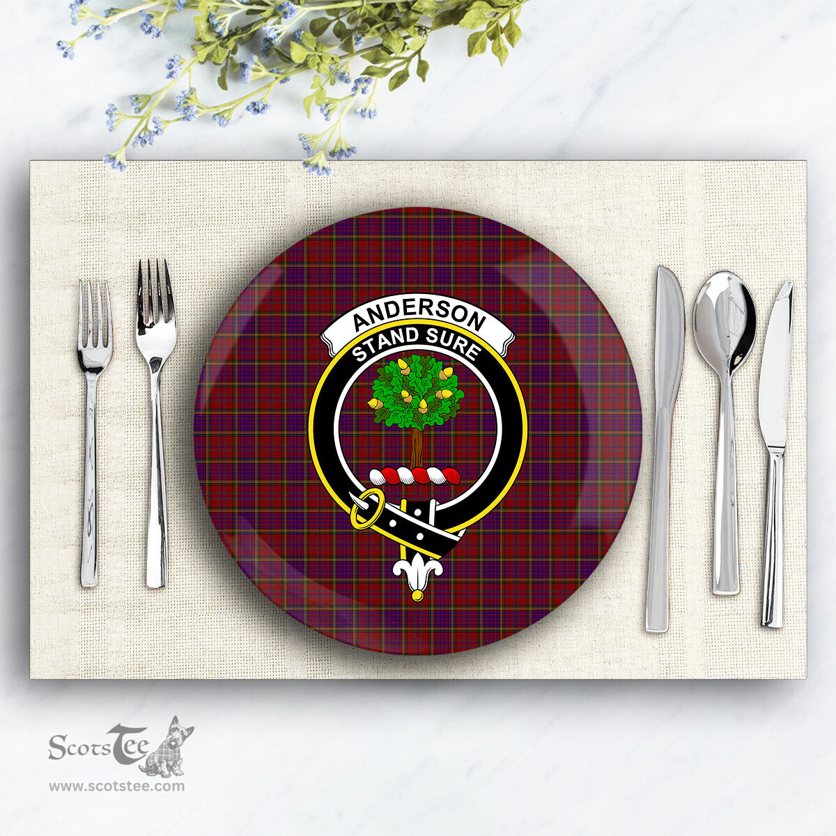 ScotsTee Shop Scottish Anderson of Kinnedear Red Crest Tartan Ceramic Plate