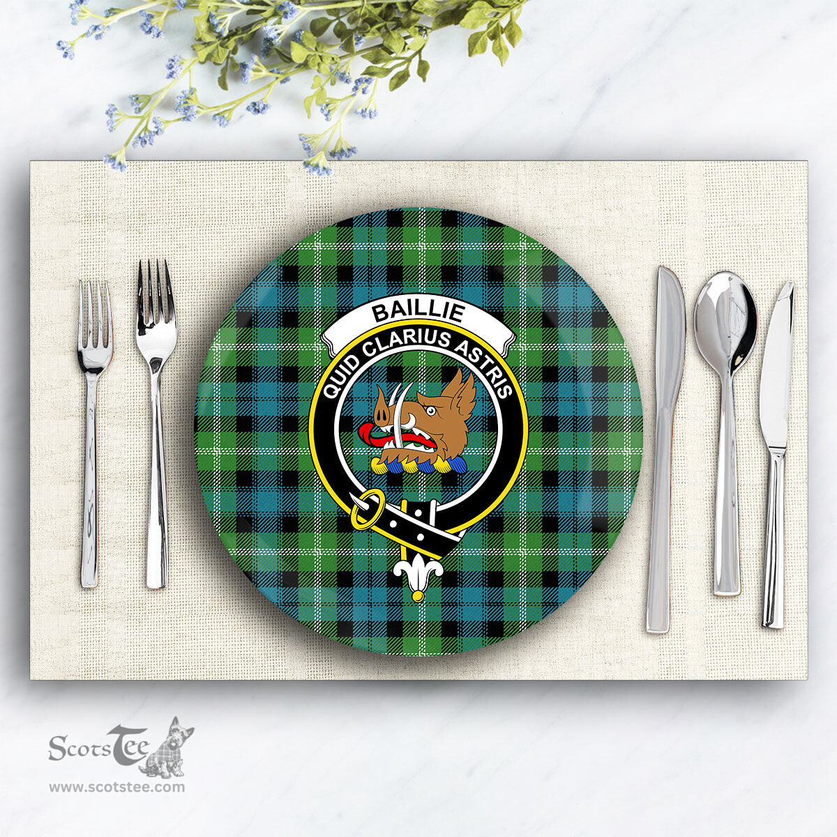 ScotsTee Shop Scottish Baillie of Polkemmet Ancient Crest Tartan Ceramic Plate