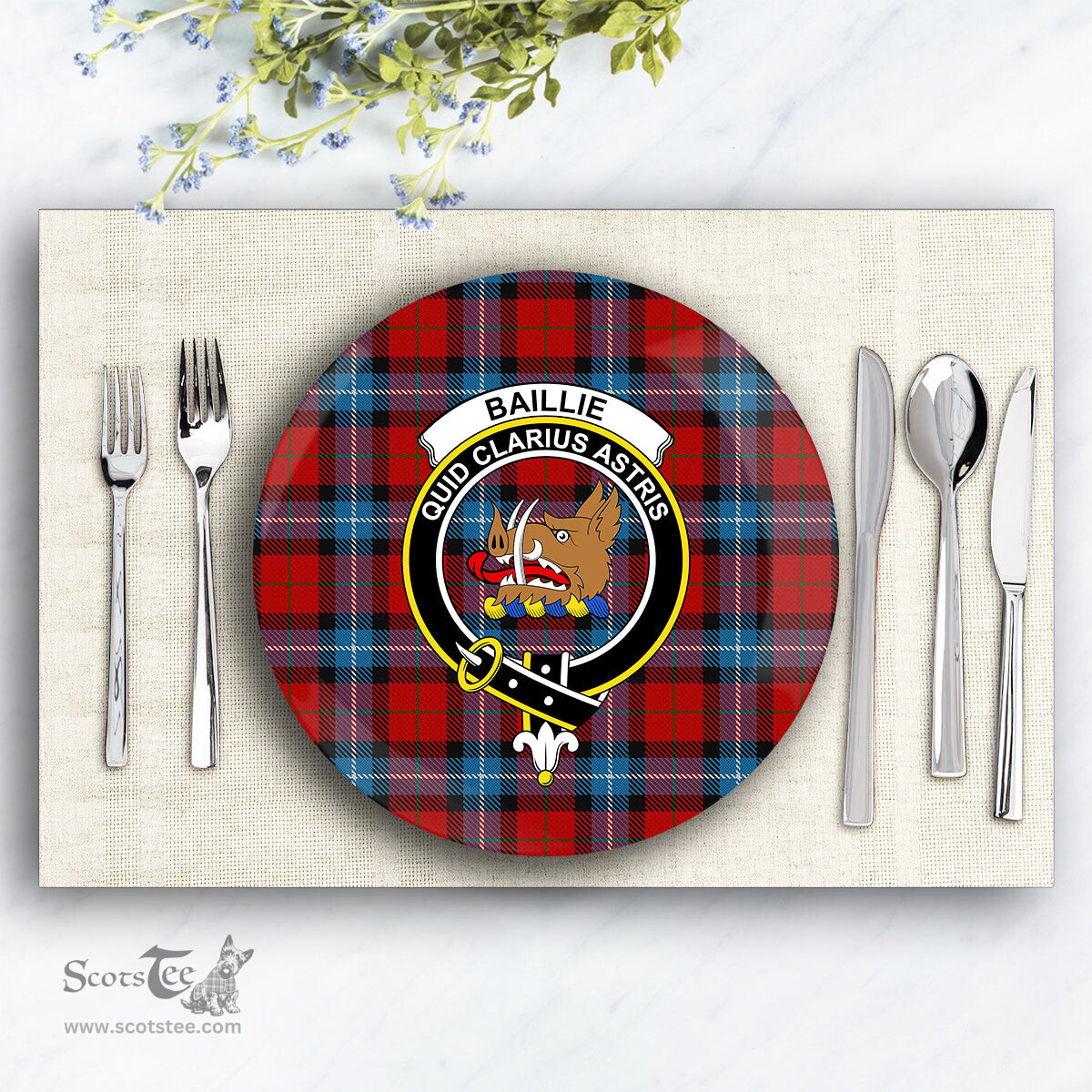 ScotsTee Shop Scottish Baillie of Polkemmet Red Crest Tartan Ceramic Plate