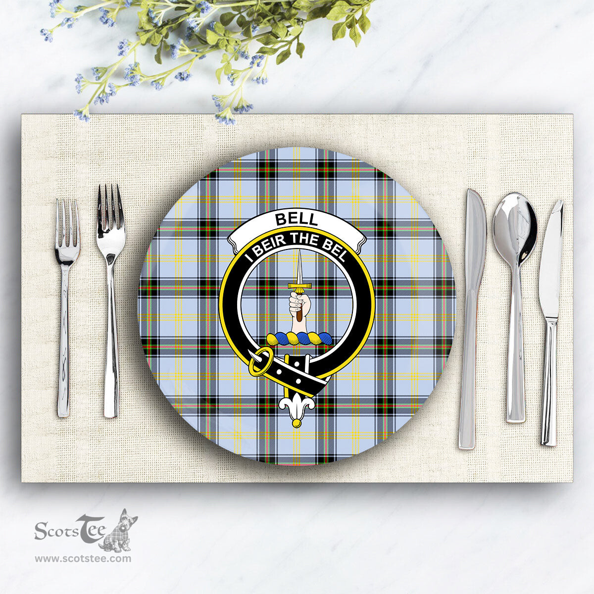 ScotsTee Shop Scottish Bell of the Borders SC Crest Tartan Ceramic Plate