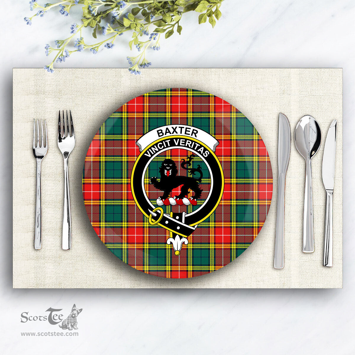 ScotsTee Shop Scottish Baxter of Balgavies Modern Crest Tartan Ceramic Plate