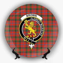 ScotsTee Shop Scottish Brown of Castledean (Broun of Castledean) Ancient Crest Tartan Ceramic Plate