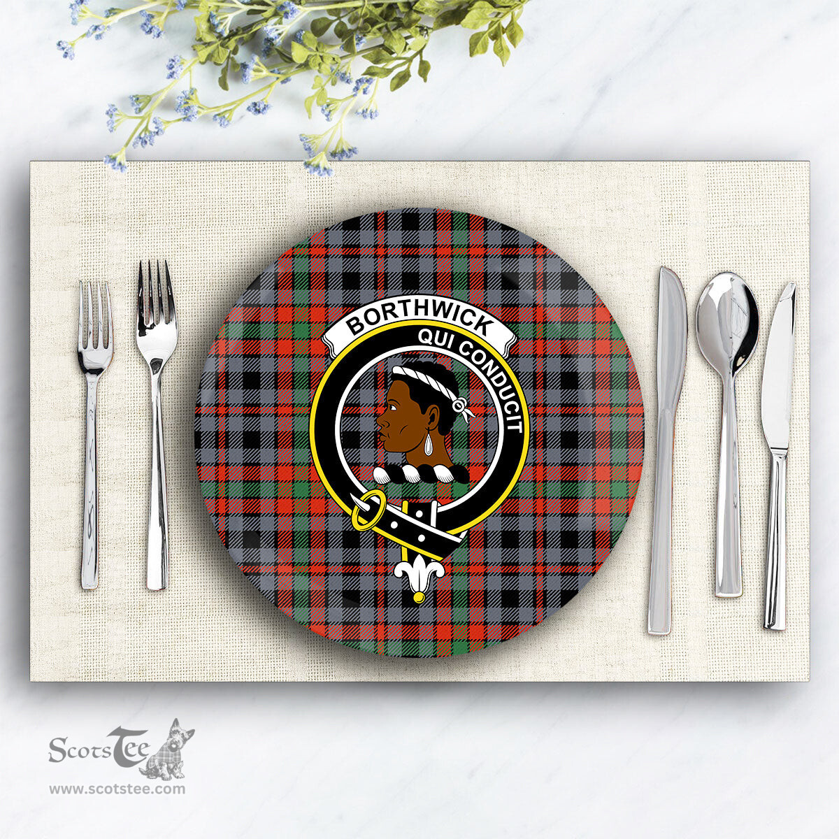 ScotsTee Shop Scottish Borthwick Ancient Crest Tartan Ceramic Plate