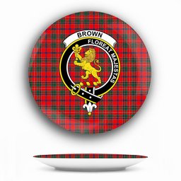 ScotsTee Shop Scottish Brown of Castledean (Broun of Castledean) Modern Crest Tartan Ceramic Plate