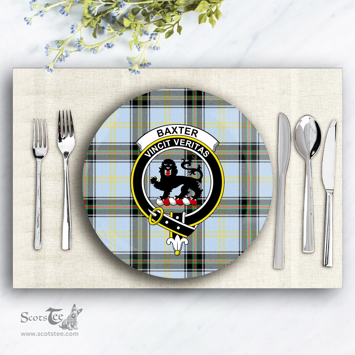 ScotsTee Shop Scottish Baxter of Balgavies Ancient Crest Tartan Ceramic Plate