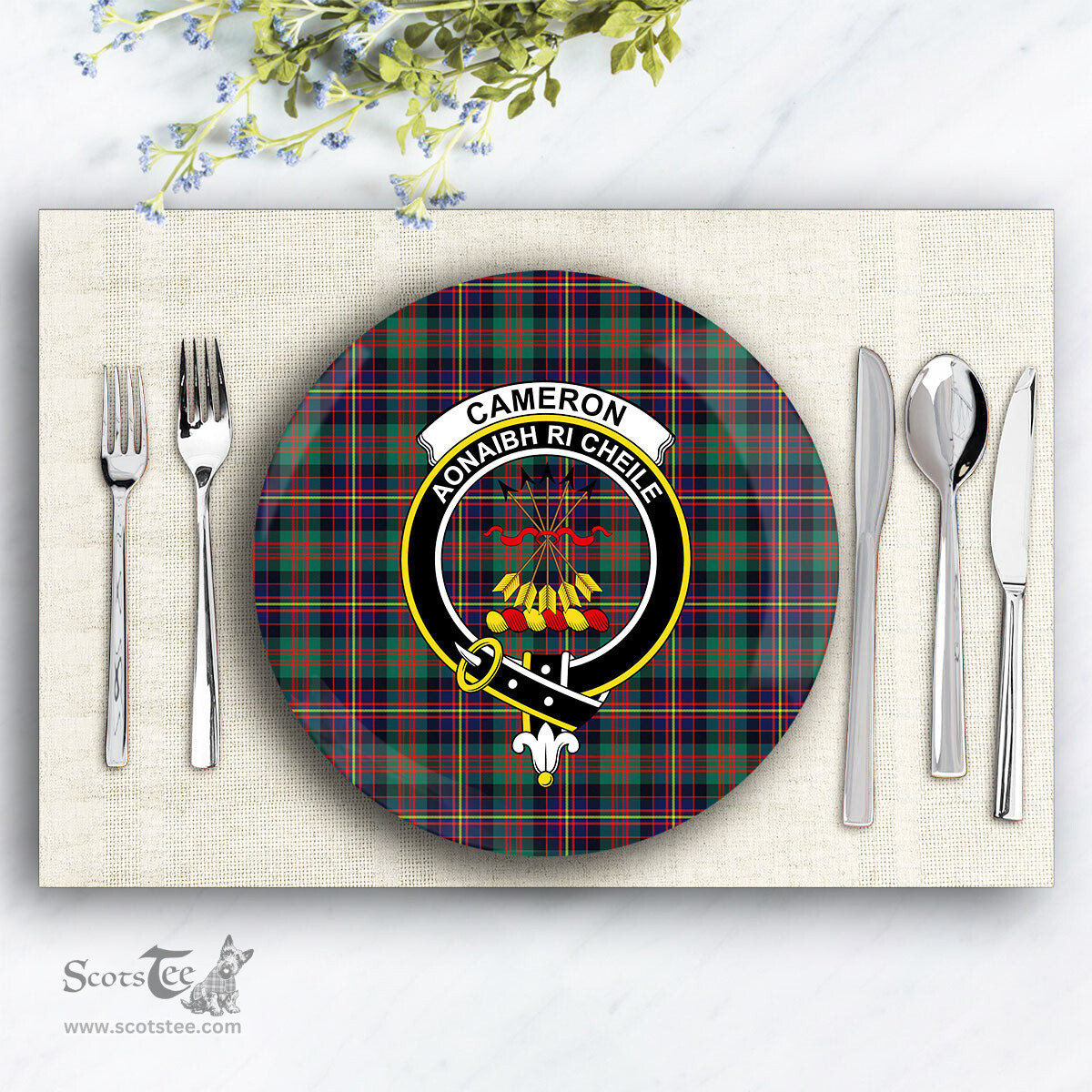 ScotsTee Shop Scottish Cameron Highlanders of Ottawa Crest Tartan Ceramic Plate
