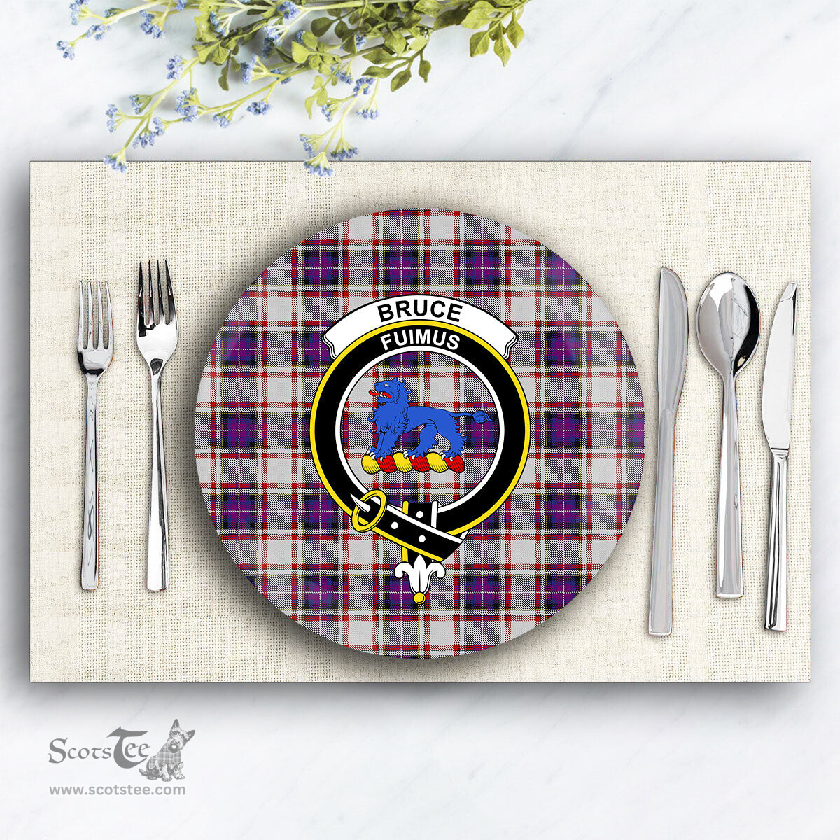 ScotsTee Shop Scottish Bruce of Kinnaird Dress (Dance) Crest Tartan Ceramic Plate