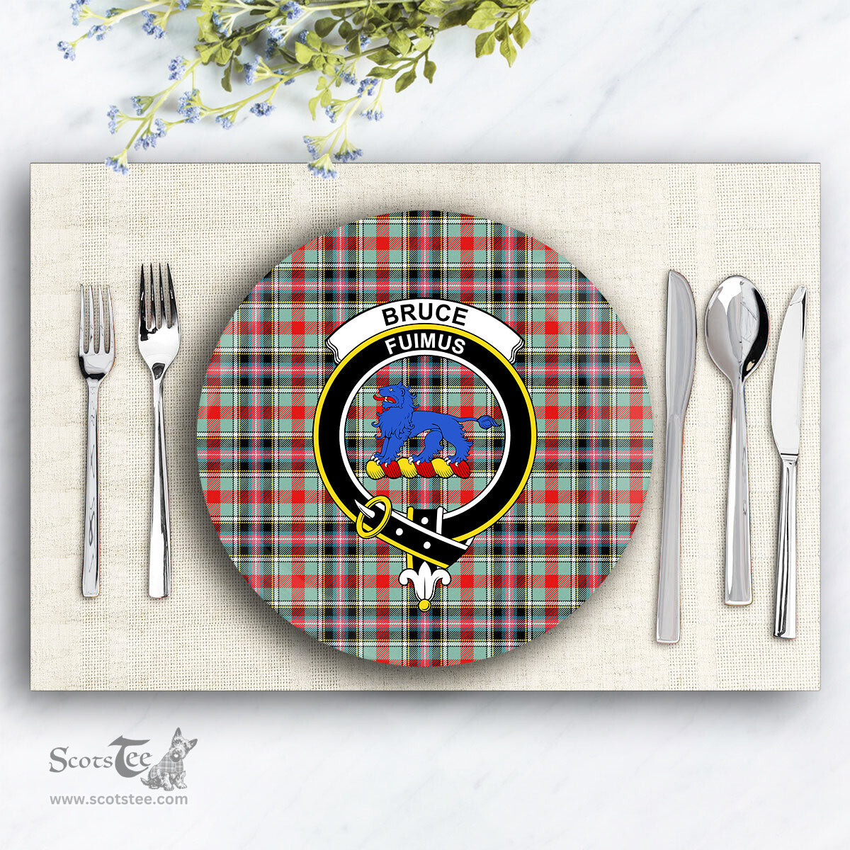 ScotsTee Shop Scottish Bruce of Kinnaird Modern Crest Tartan Ceramic Plate