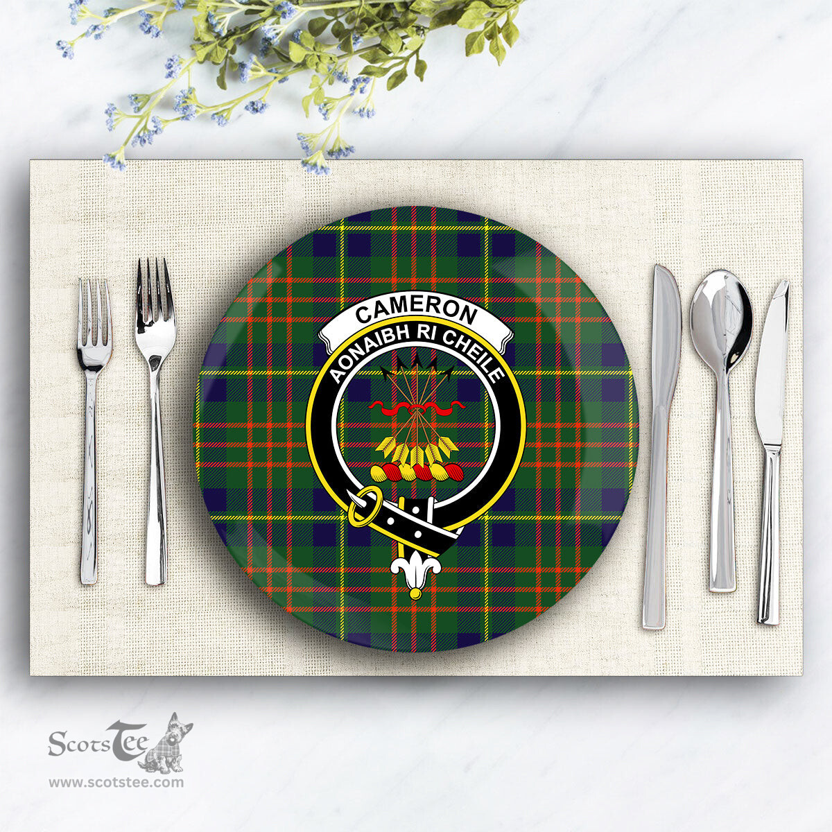 ScotsTee Shop Scottish Cameron of Lochiel Hunting Modern Crest Tartan Ceramic Plate