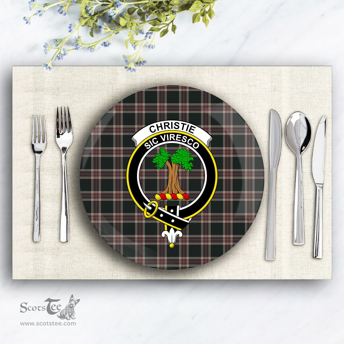 ScotsTee Shop Scottish Christie (London) Hunting Crest Tartan Ceramic Plate